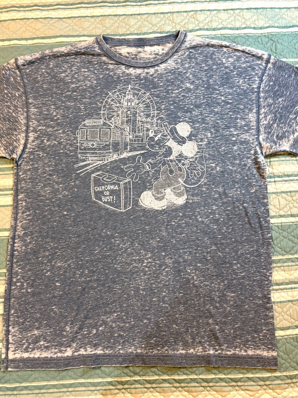 Disney Parks Mickey Mouse California or Bust Graphic T-Shirt Blue Faded Sz 2XL